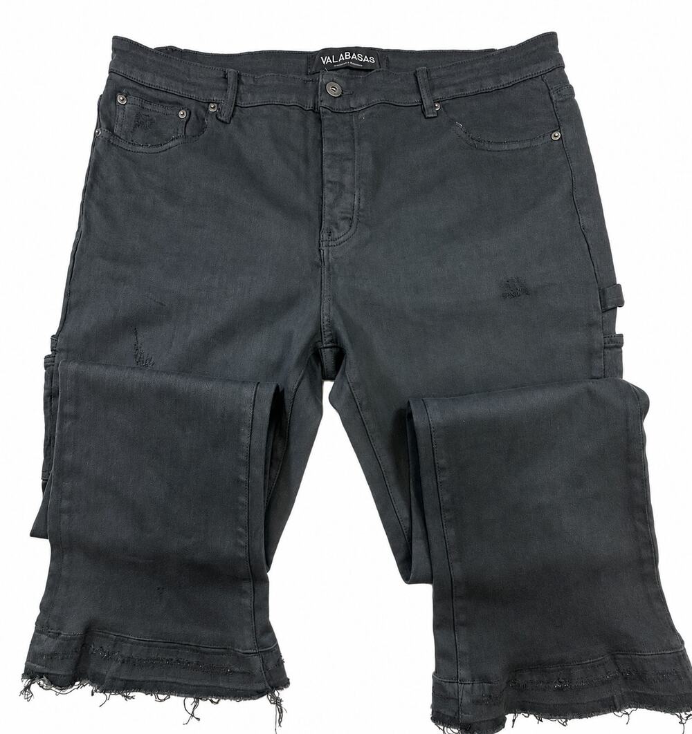 Valabasas Men’s Size 42 Dark Teal Green Stacked Carpenter Jeans Raw Hem